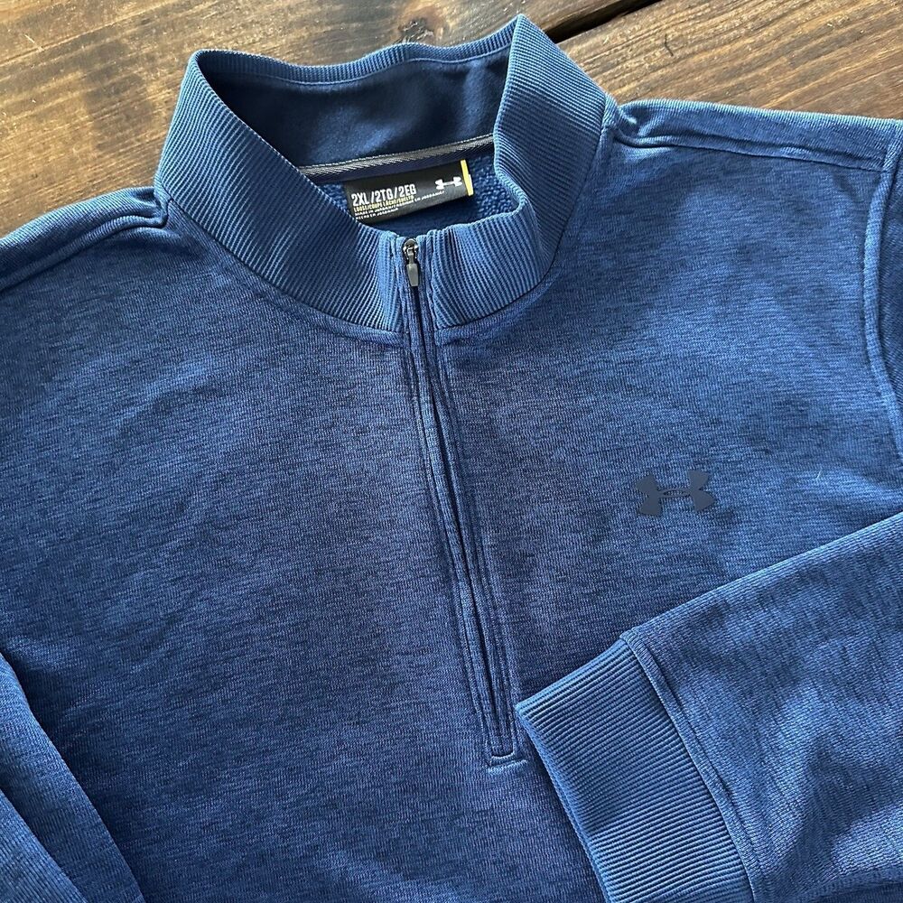 Under Armour Sweatshirt Mens 2XL Blue Quarter Zip Fleece Pullover Loose Stretch